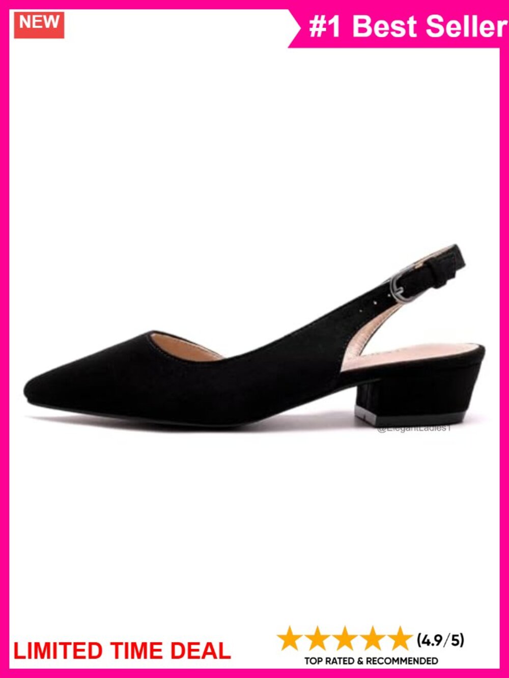 Women's Low Heel Slingback Pumps Pointed Toe - Picture 4 of 6